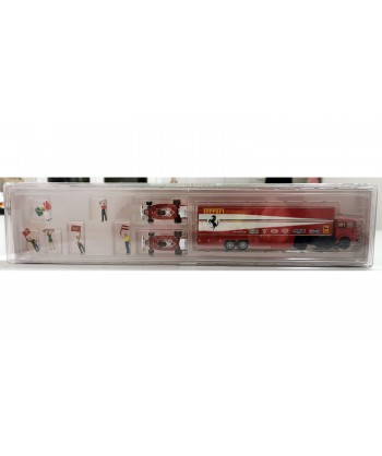 BREKINA 58575 - Fiat 691 T Renntransport-SZ Set, Ferrari, con 2 Ferrari 312 T2 F1 e 6 figurine (1977) - 1:87