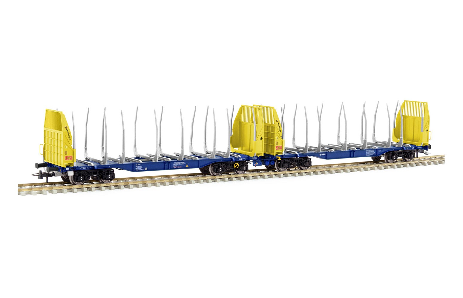 SUDEXPRESS H0 657059 Innofreight Sggmrss 90' trasporto tronchi, blu/giallo, VTG ep.VI