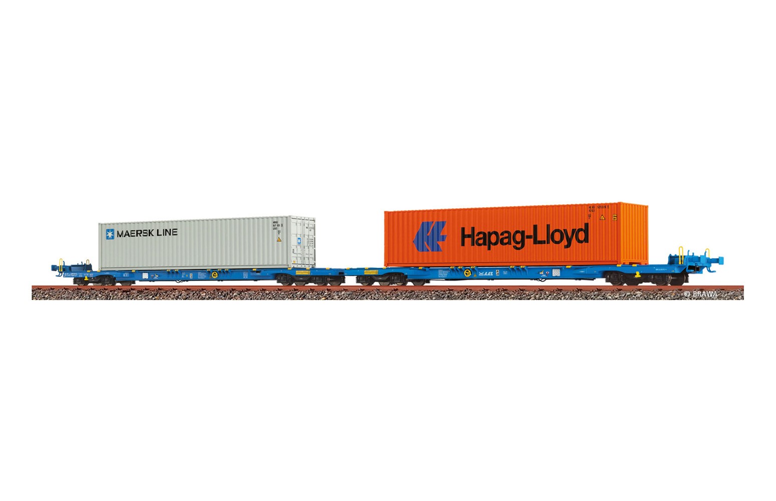 BRAWA H0 48109 Carro portacontainer Sffggmrrss 36 "MAERSK / Hapag-Lloyd" AAE