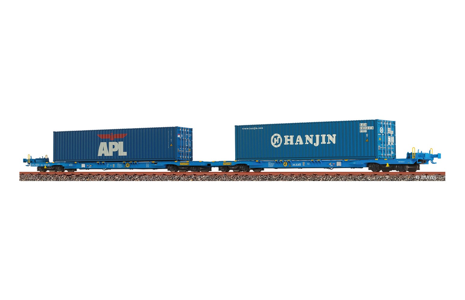 BRAWA H0 48110 Carro portacontainer Sffggmrrss 36 "APL / HANJIN" AAE