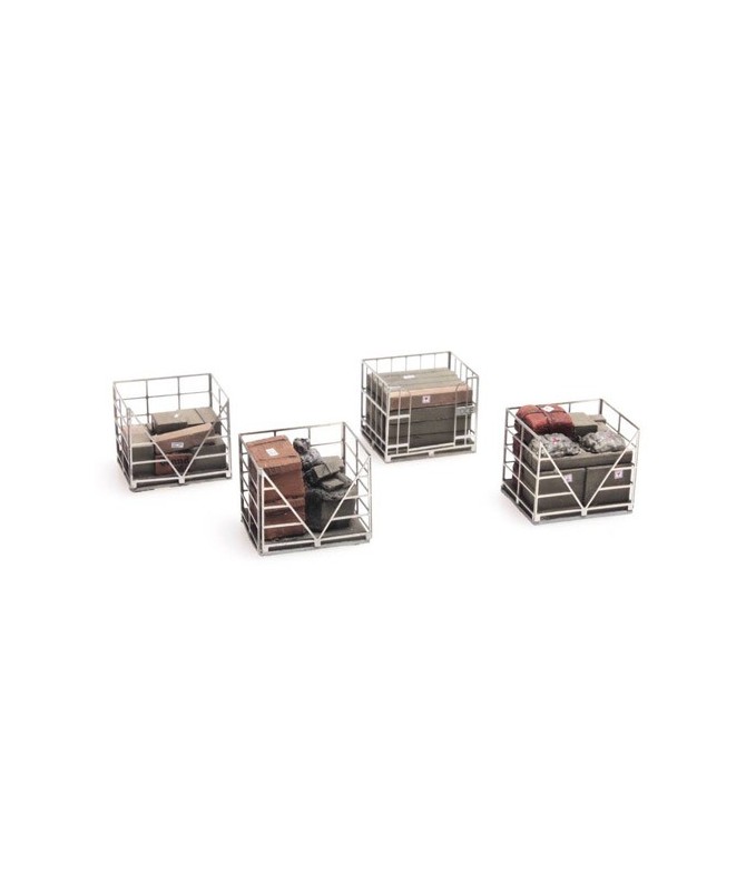 ARTITEC H0 387.222 – Gabbie in metallo su pallets con merci varie, resina 1:87