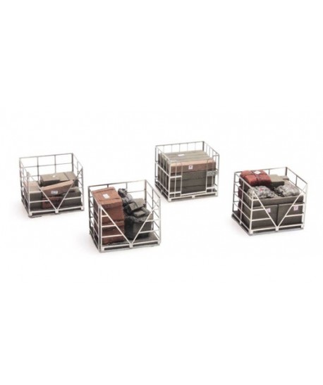 ARTITEC H0 387.222 – Gabbie in metallo su pallets con merci varie, resina 1:87
