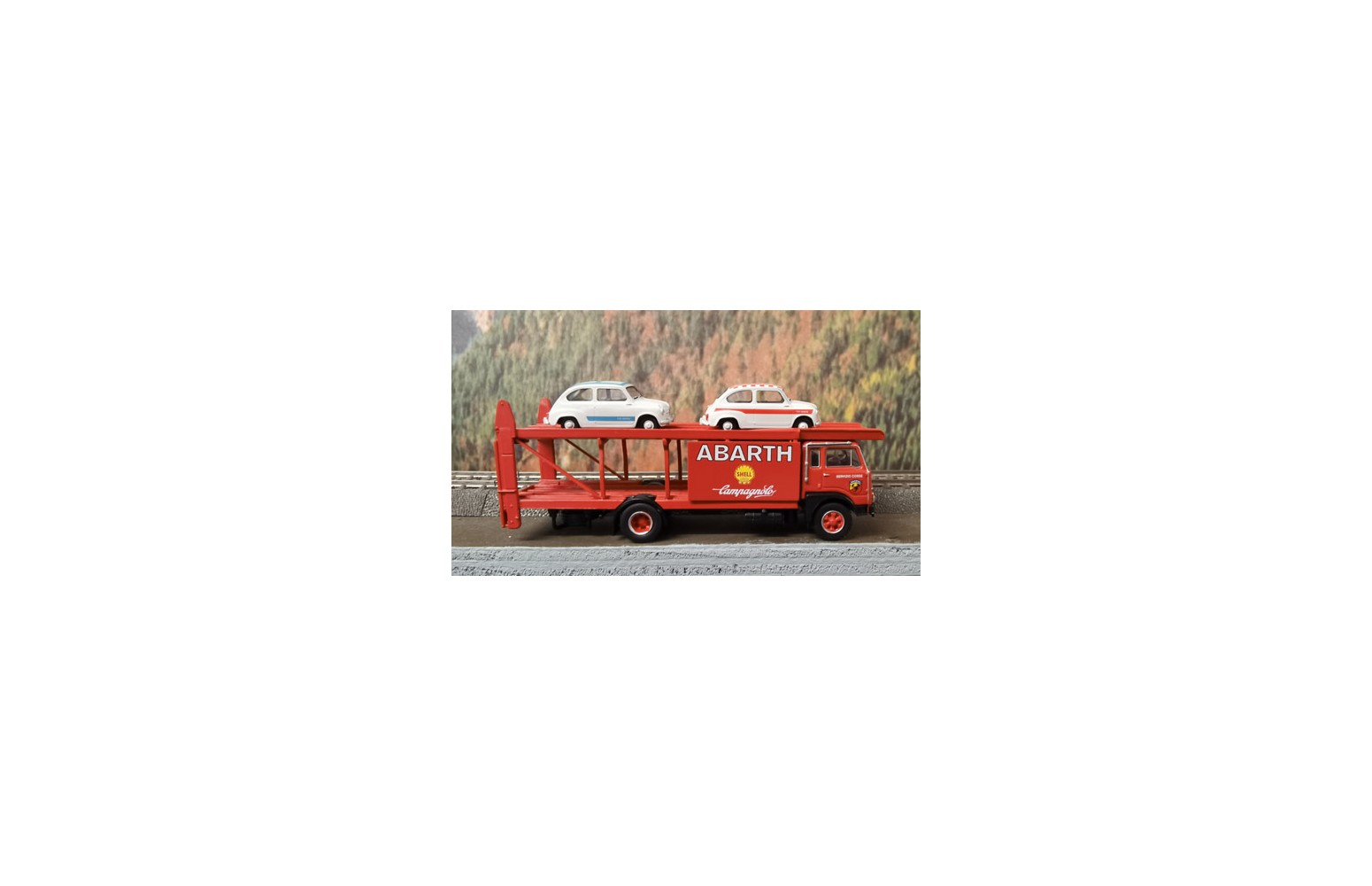 BREKINA 58479 - Fiat 642 bisarca Abarth con 2 Fiat 600 Abarth - 1:87