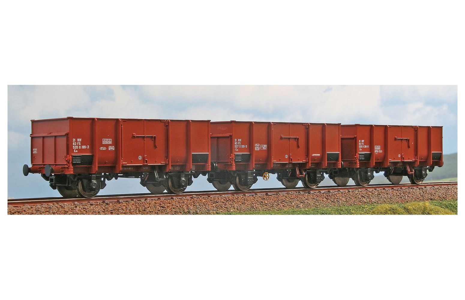 ACME H0 45181 - Set tre carri merci Tipo Em fondo di carico in metallo per carichi vari, FS Ep. IV