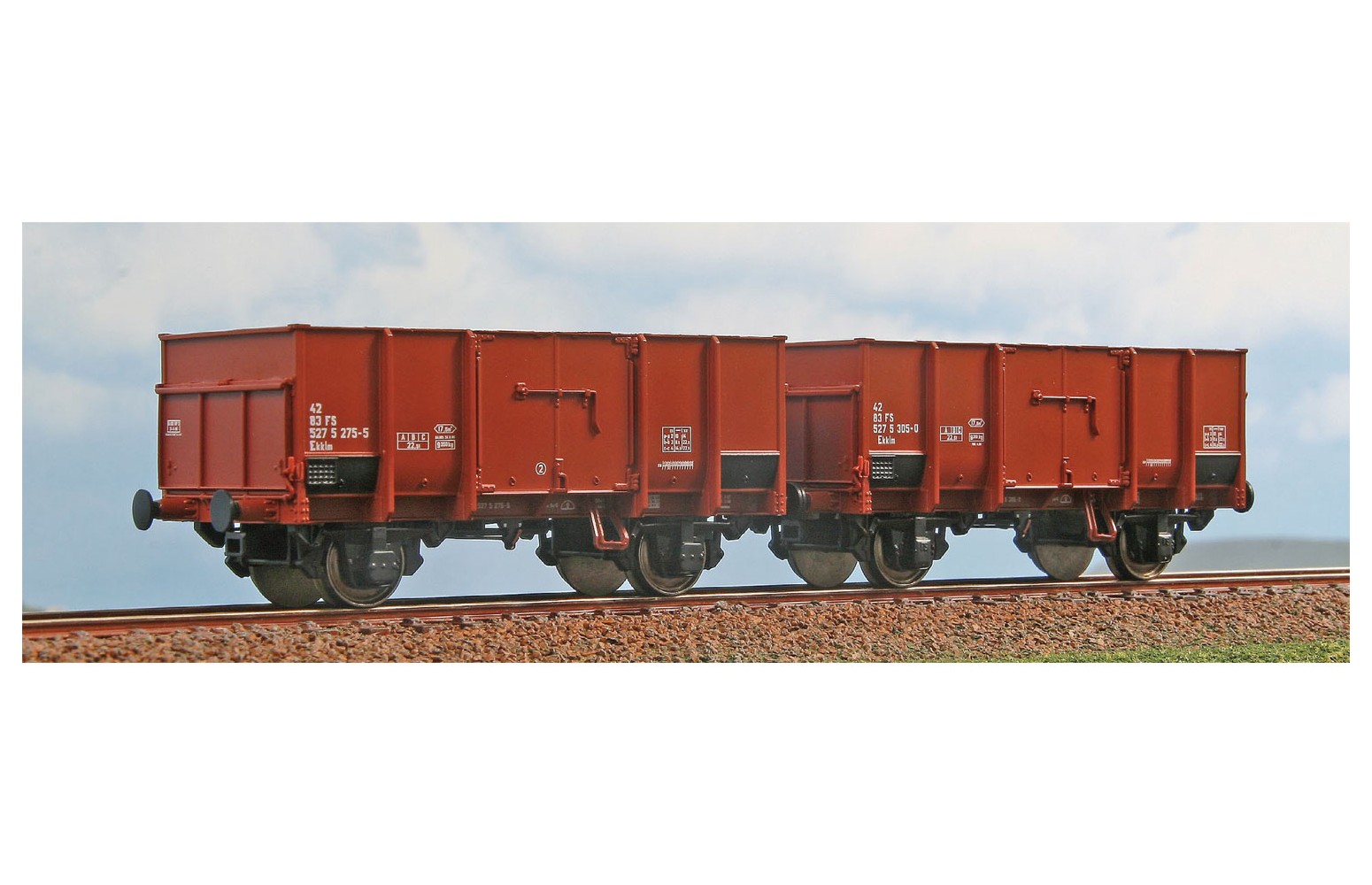 ACME H0 45182 - Set due carri merci Tipo Ekklm fondo di carico in metallo per carichi vari, FS  Ep. V