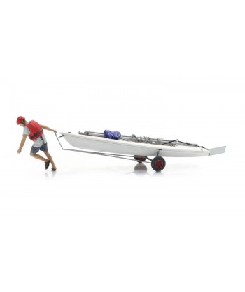 ARTITEC H0 387.595 Laser barca a vela su rimorchio più personaggio, Resina - 1:87