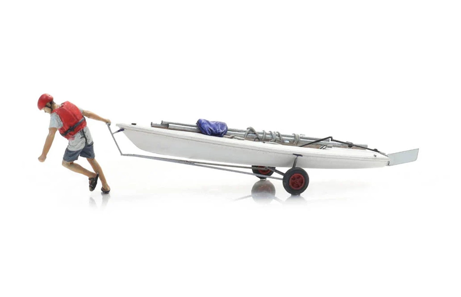 ARTITEC H0 387.595 Laser barca a vela su rimorchio più personaggio, Resina - 1:87