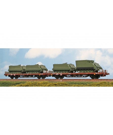 ACME H0 45190 - Set di due carri Kgps caricati con mezzi militari, tre M113 e un M577 - FS Ep. IV-V