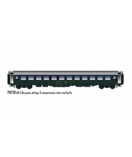 PIRATA H0 PI9728 - Carrozza UIC-X RIC Bm 2a cl, verde, Tetto Argento, SBB Ep.IVa