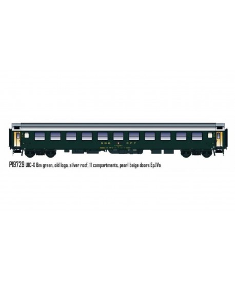 PIRATA H0 PI9729 - Carrozza UIC-X RIC Bm 2a cl, verde, Tetto Argento, SBB Ep.IVa