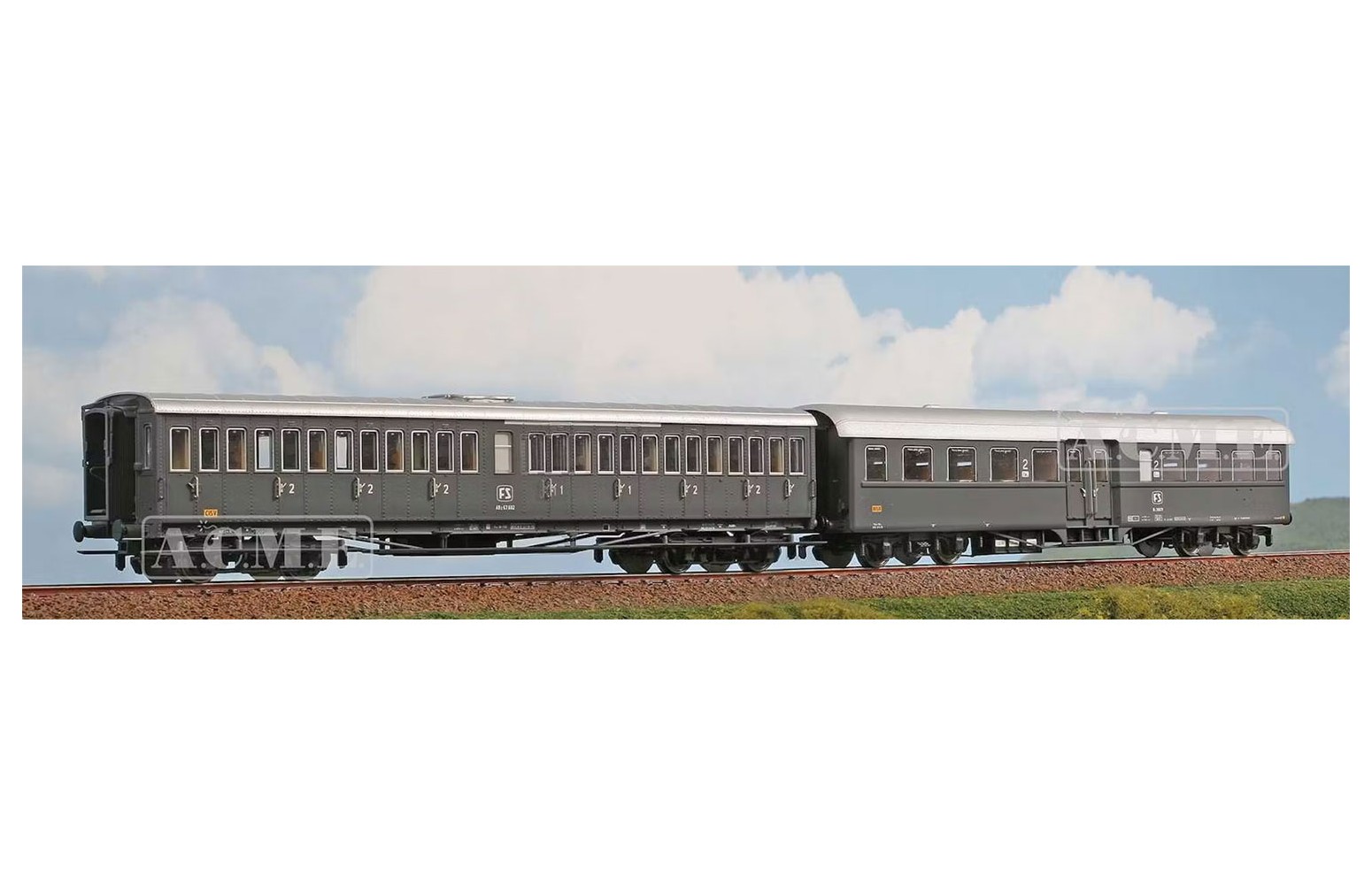 Acme 55334 FS set di due carrozze, di cui una Bz 38.000 e ABz 67.500, grigio ardesia, ep.IV