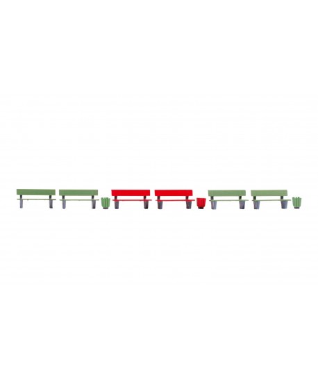 NOCH H0 14848 - Panchine (6 panchine, 3 cestini)
