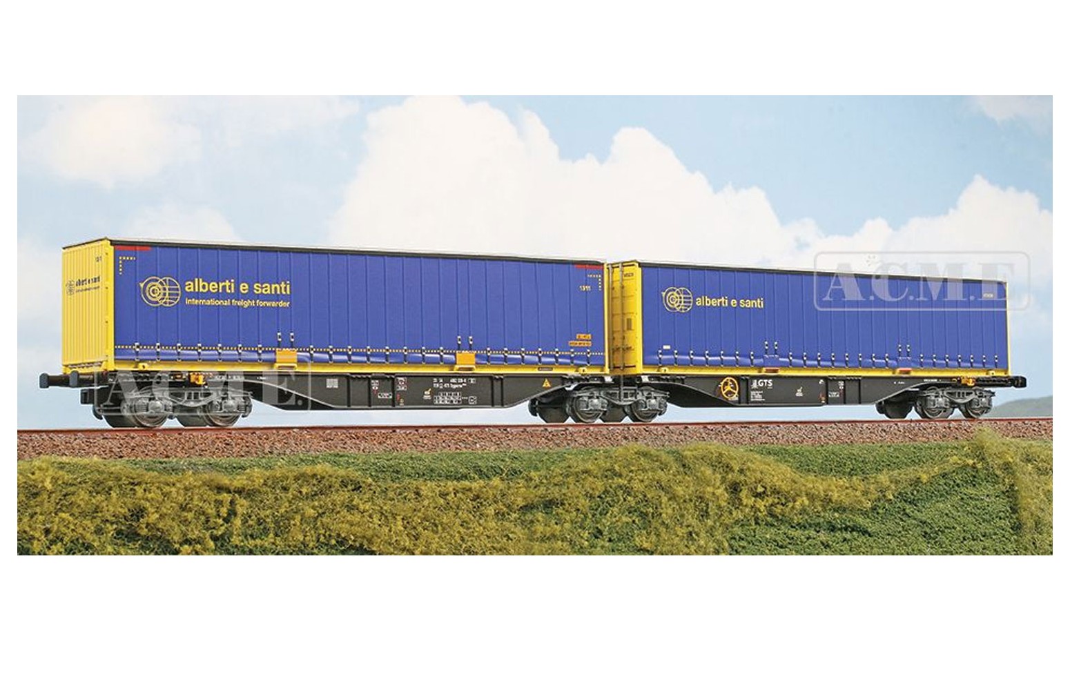 ACME H0 40384 Intermodale Tipo Sggmrss 90" GTS caricato con casse mobili 'Alberti e Santi', ep.VI