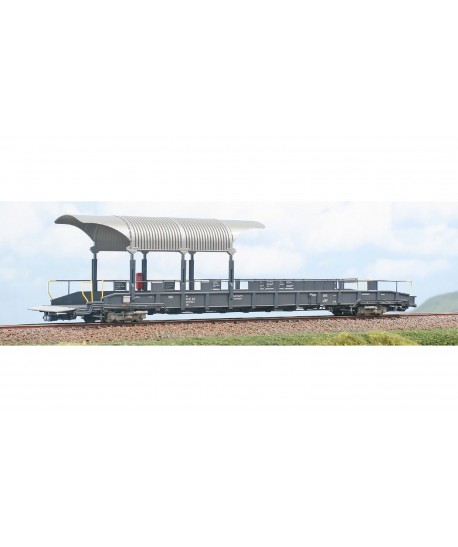 NME H0 538605 Carro trasporto auto BLS con tettoia parziale, dotato di illuminazione, epoca VI