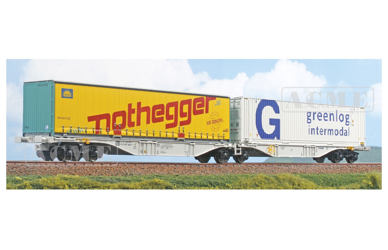 ACME 40391 Carro Sggmrss 90'  AAE 2x casse mobili NOTHEGGER + Greenlog Intermodal