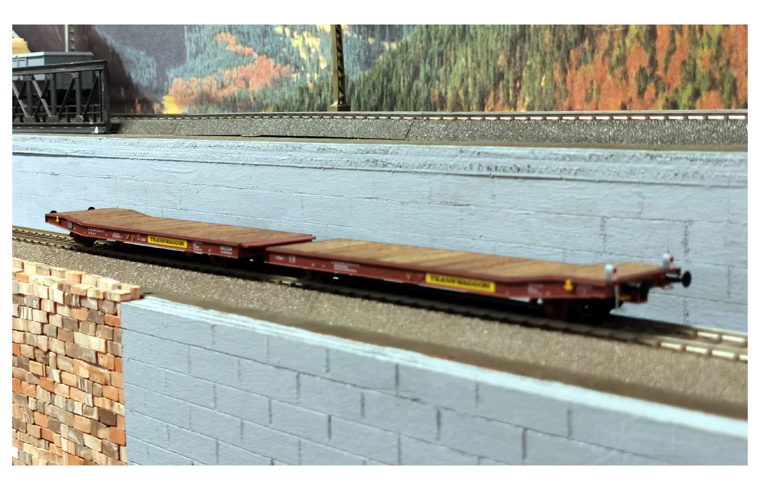 NME H0 532492 carro pianale ribassato TRANSWAGGON Laaps con luci di coda FS Ep. IV