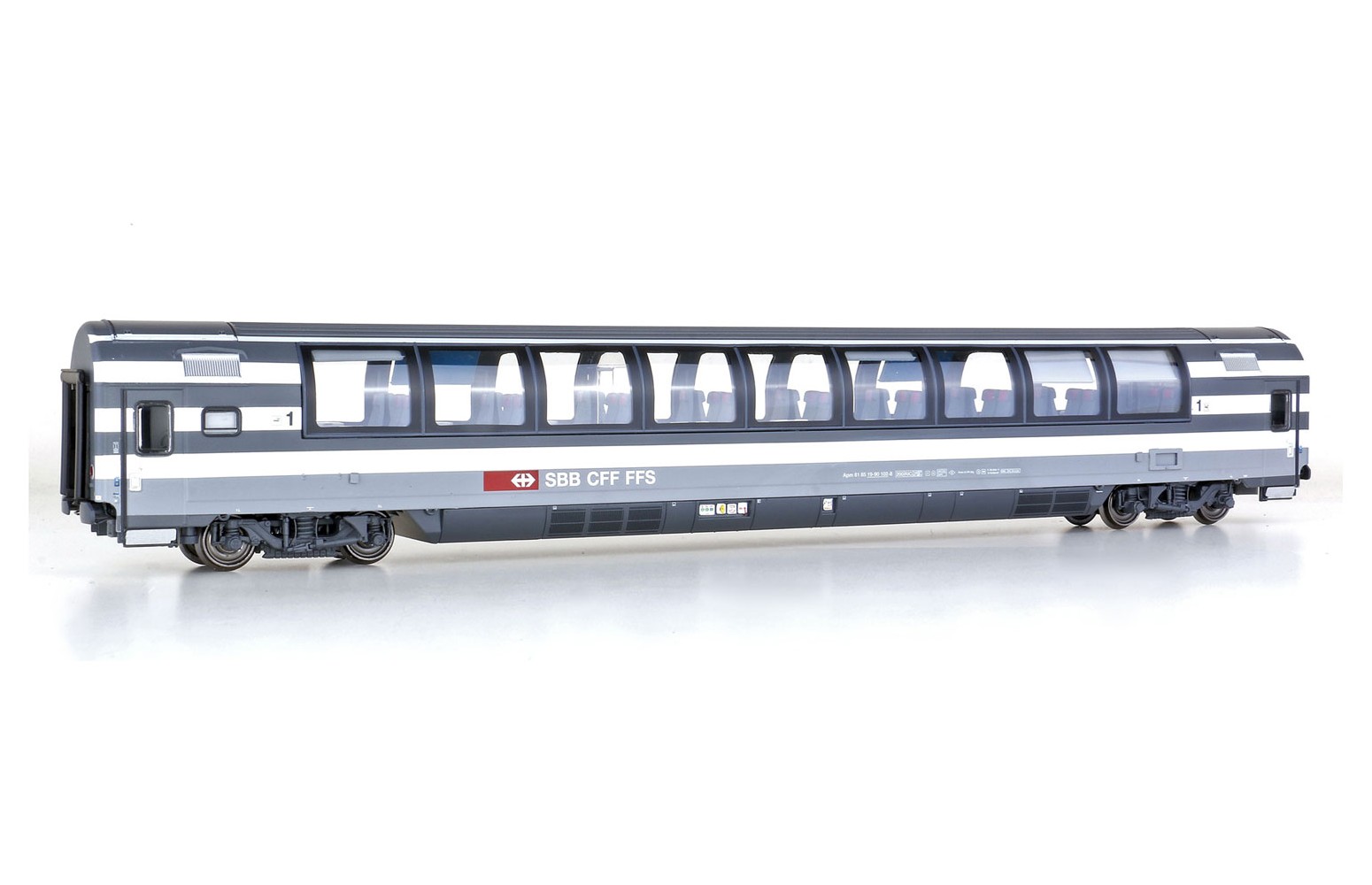 L.S. MODELS H0 47395 - Carrozza Apm EC 1a cl. Panoramica livrea Zebra, SBB Ep. IV