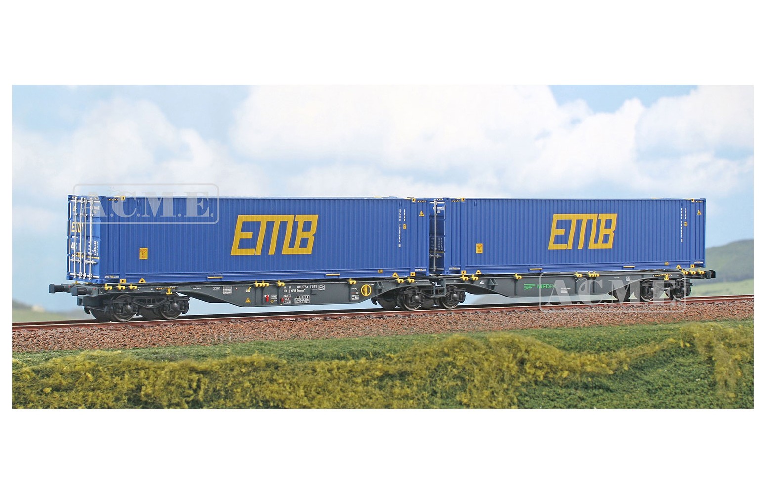 ACME H0 40395 Carro intermodale Tipo Sggmrss 90’ MFD Rail con due casse mobili “EMB” Ep. V-VI