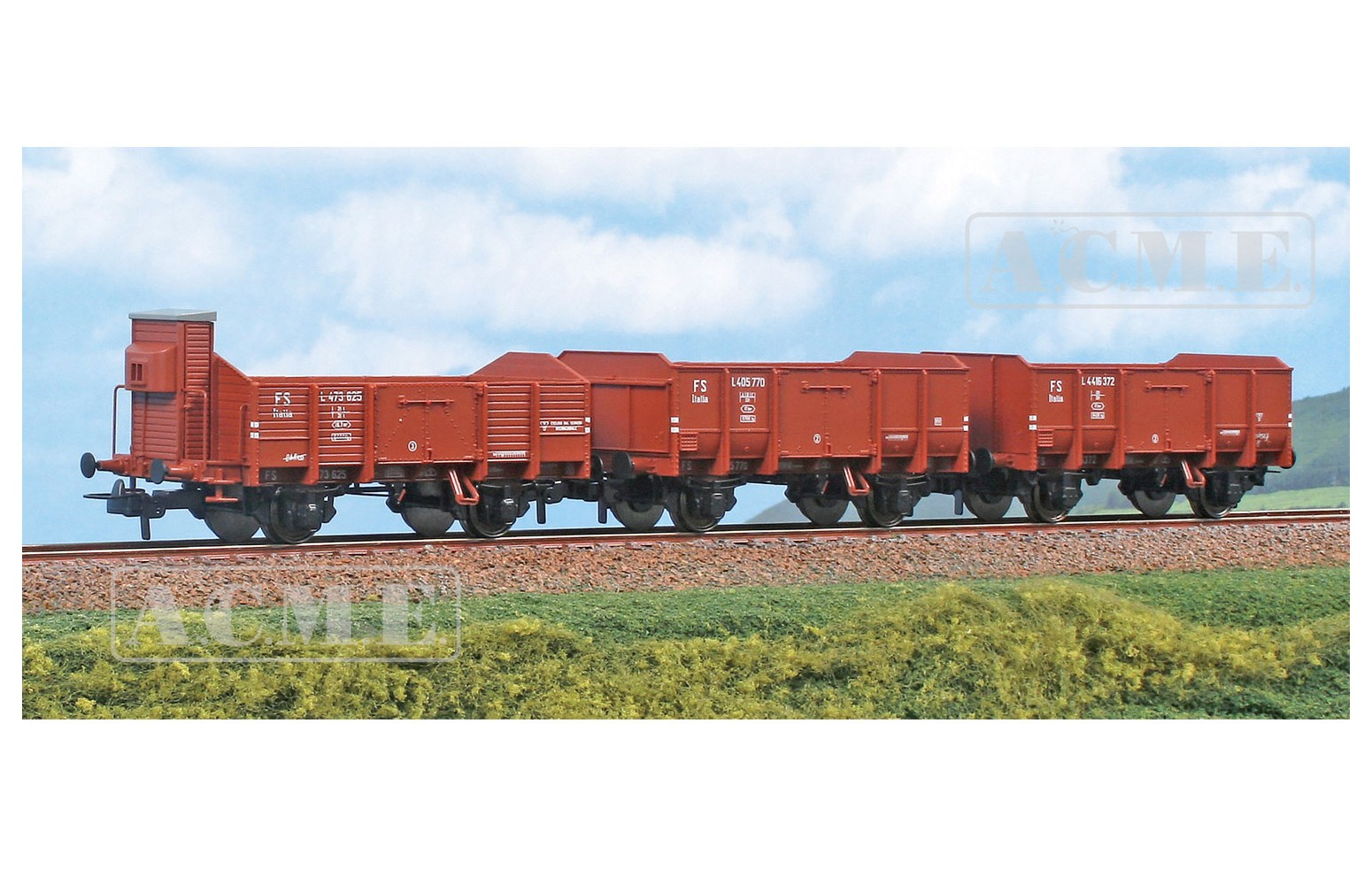 ACME H0 45184 Set di tre carri a sponde Tipo L (1919, 1940 e 1945), con e senza garitta, FS Ep. III