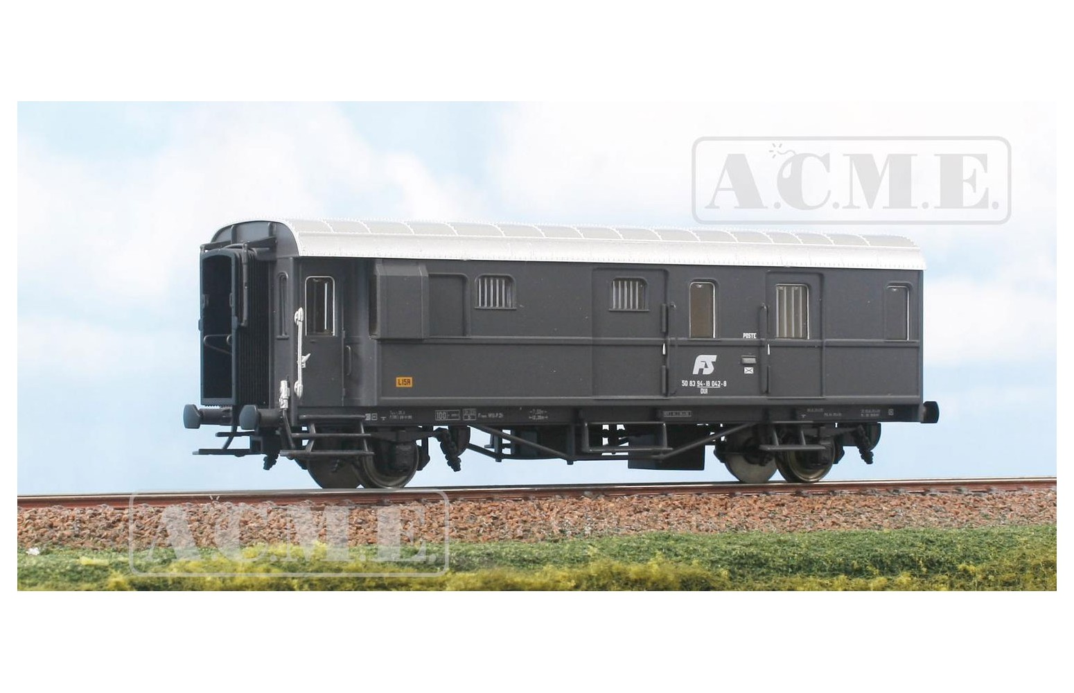 ACME H0 51186 FS Bagagliaio-posta Tipo 1952R, grigio ardesia logo FS inclinato, ep.V