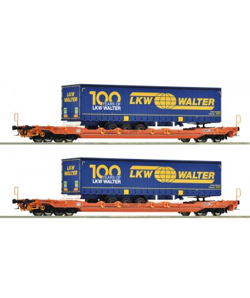 ROCO H0 6600064 - Set da 2 pz. Carro a tasca T5, Wascosa con carico LKW WALTER - Ep VI