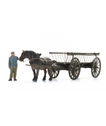 ARTITEC H0 387.598 - Carro tradizionale con cavallo e personaggio, resina - 1:87