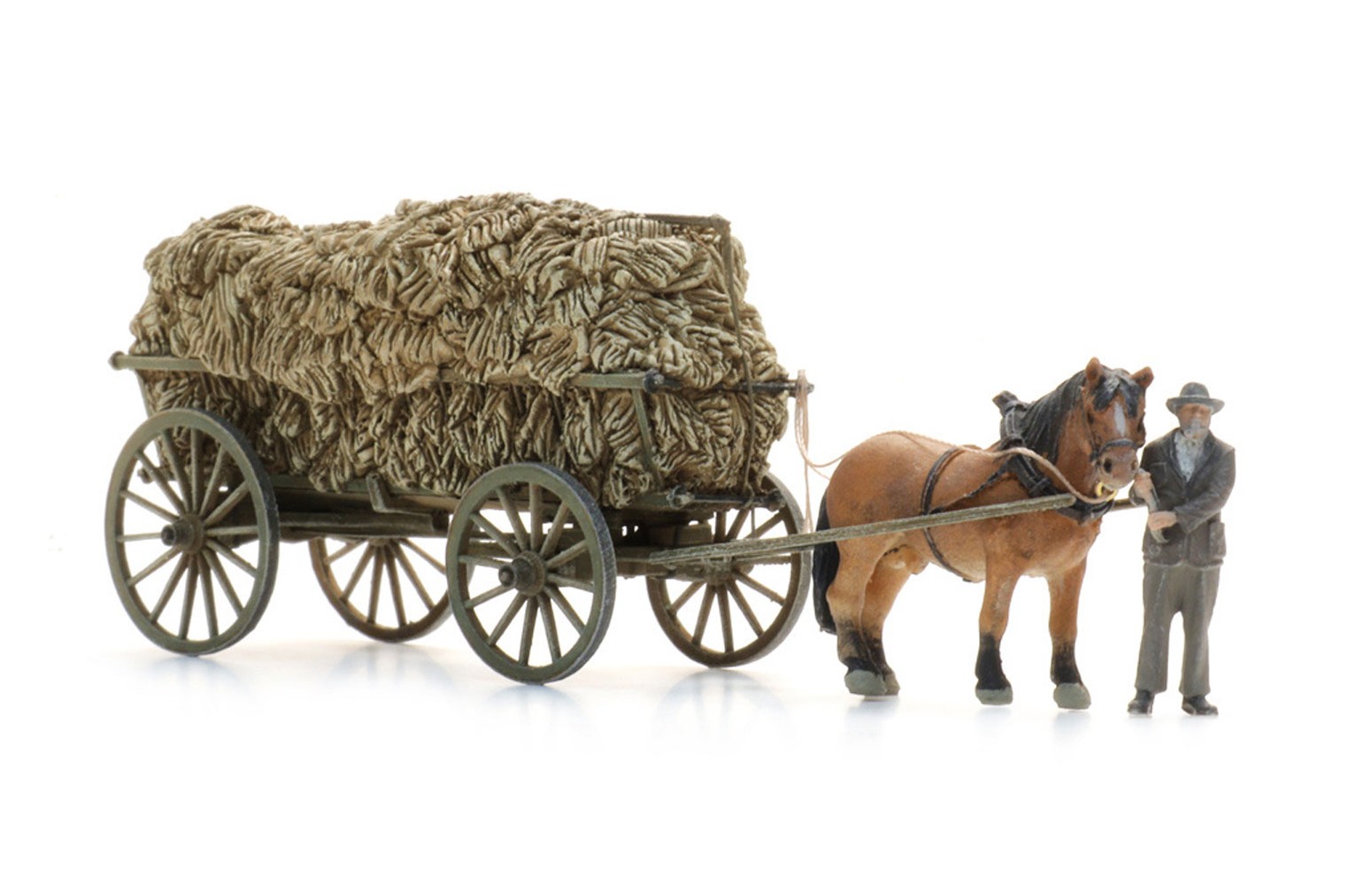 ARTITEC H0 387.619 - Carro tradizionale con carico di fieno, cavallo e conducente, resina 1:87
