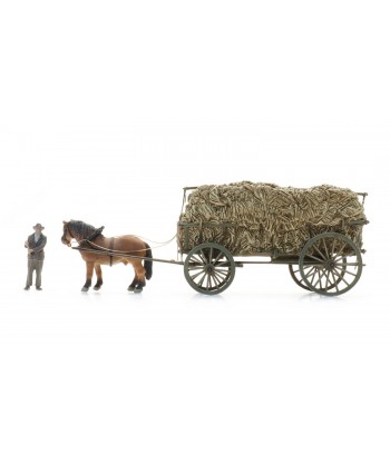 ARTITEC H0 387.619 - Carro tradizionale con carico di fieno, cavallo e conducente, resina 1:87