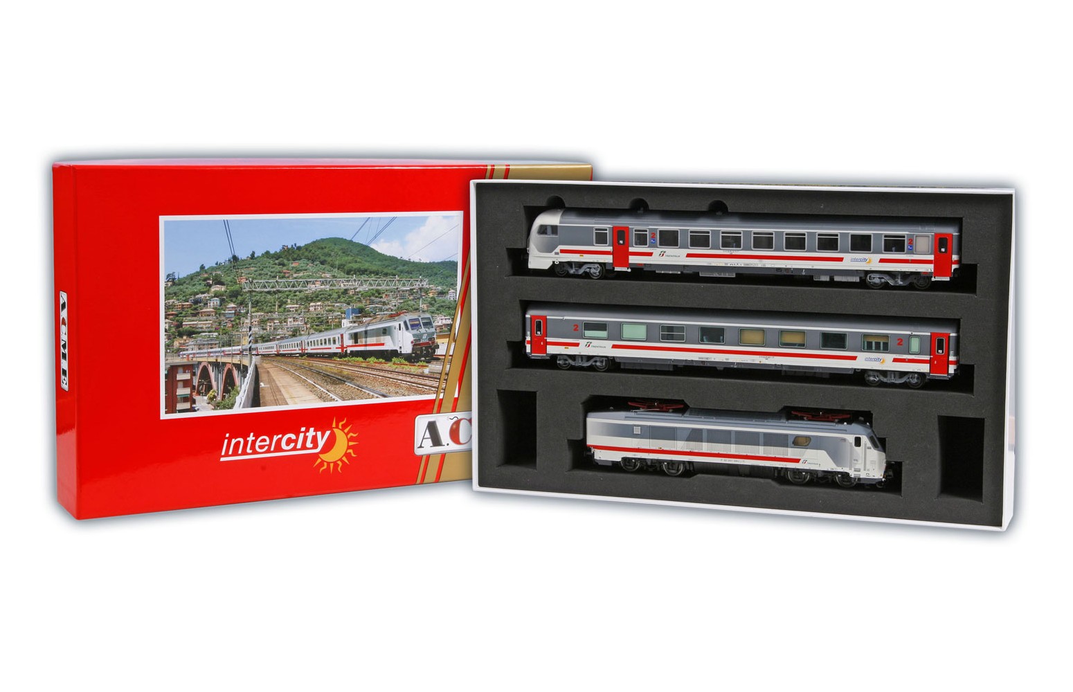ACME H0 70096 Set formato da Loco E.401, carrozza multiservizi BRH e pilota UIC-Z livrea Intercity Giorno FS Ep VI