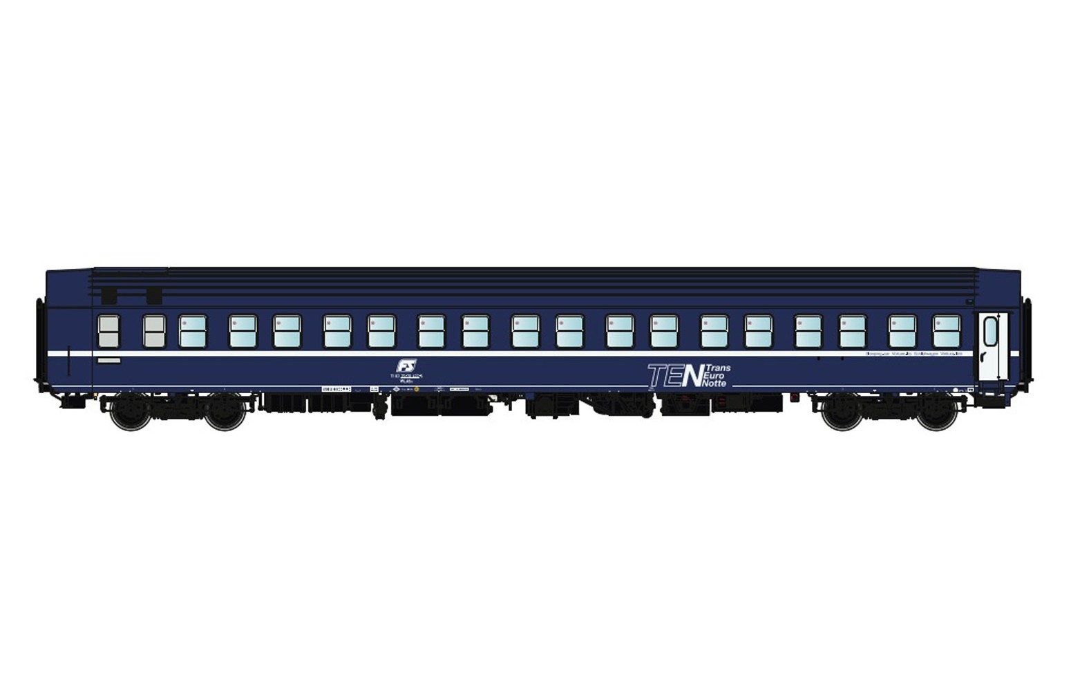 PIRATA H0 PI9752 Carrozza letti T2s livrea "TEN" logo inclinato, tetto blu e carrelli Tipo MD, FS ep. IV