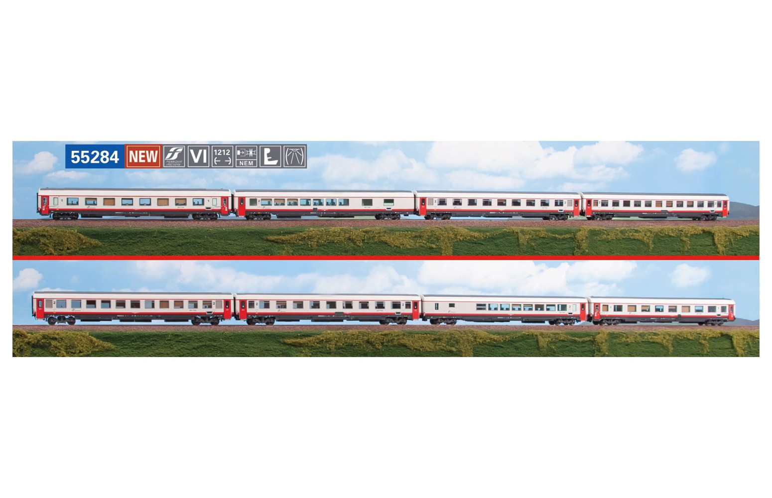 ACME H0 55284 Set di 4 carrozze in livrea FRECCIABIANCA, FS Ep. VI