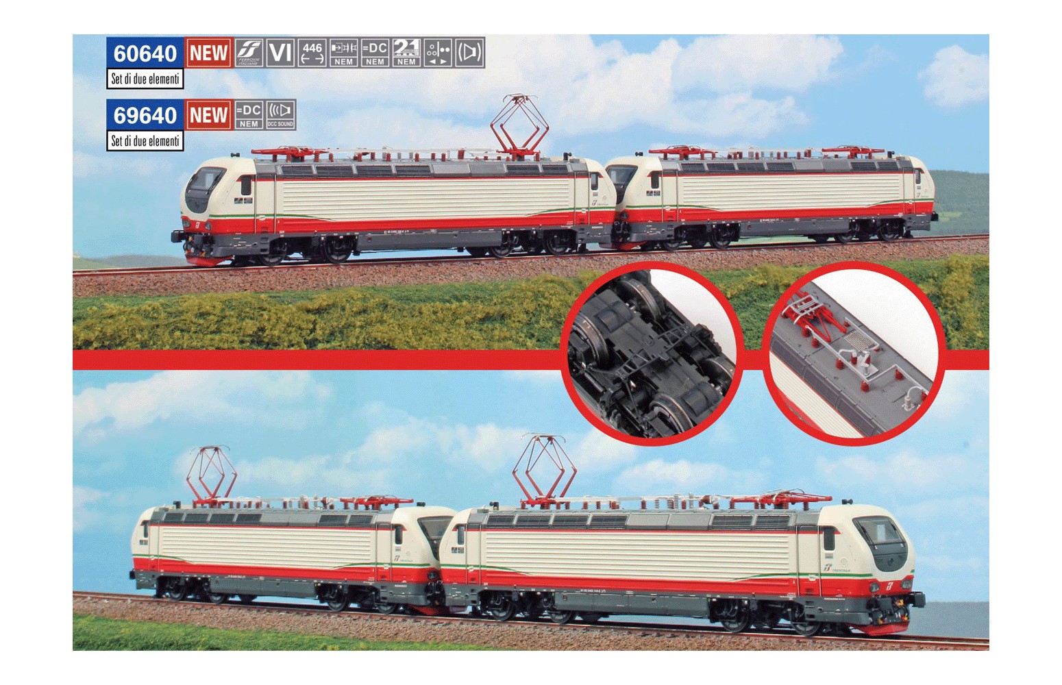 ACME H0 60640 - Set 2 locomotive E.402B (1 Dummy), livrea Frecciabianca FS Ep. VI